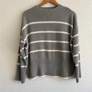 Cotton Sage and White Striped Women's Sweater